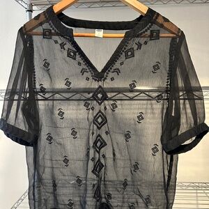 Black Sheer Embroidered Top